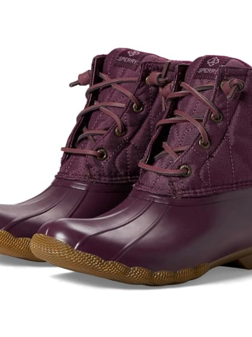 Sperry Quilted Lace-Up Duck Boots in Burgundy with Gum Soles
